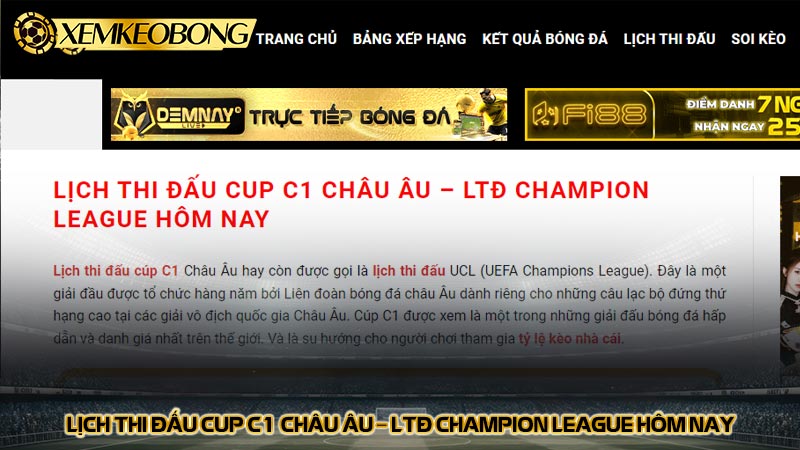 LỊCH THI ĐẤU CUP C1 CHÂU ÂU – LTĐ CHAMPION LEAGUE HÔM NAY